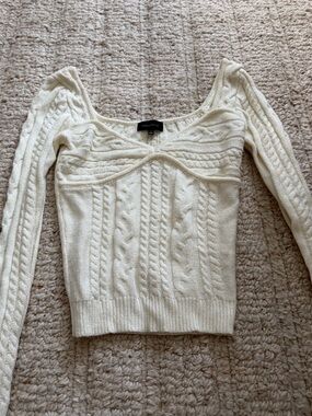 MAJORELLE Cream Off-the-Shoulder Cable Knit Sweater